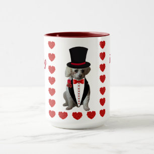 Caneca de Café Poodle Vermelho Branco Pensando em