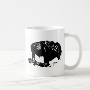 Caneca De Café Pop Art Black White Buffalo Bison Silhouette