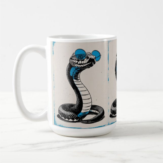 Caneca De Café Pop Art Cobra com óculos de sol azuis (Esquerda)