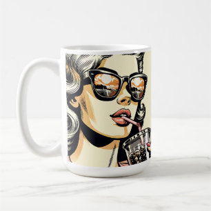 Caneca De Café Pop Art Comic Book Bonito Mulher Bebendo Soda