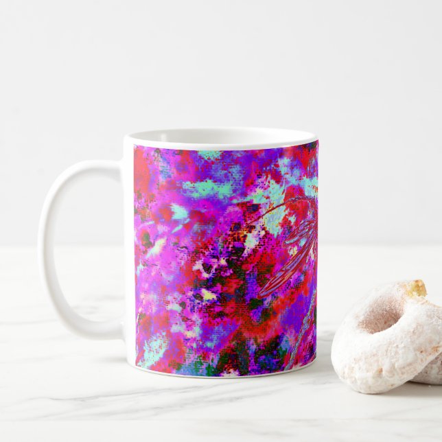 Caneca De Café Pop Art Dragonflies em Lata Rosa (Com Donut)