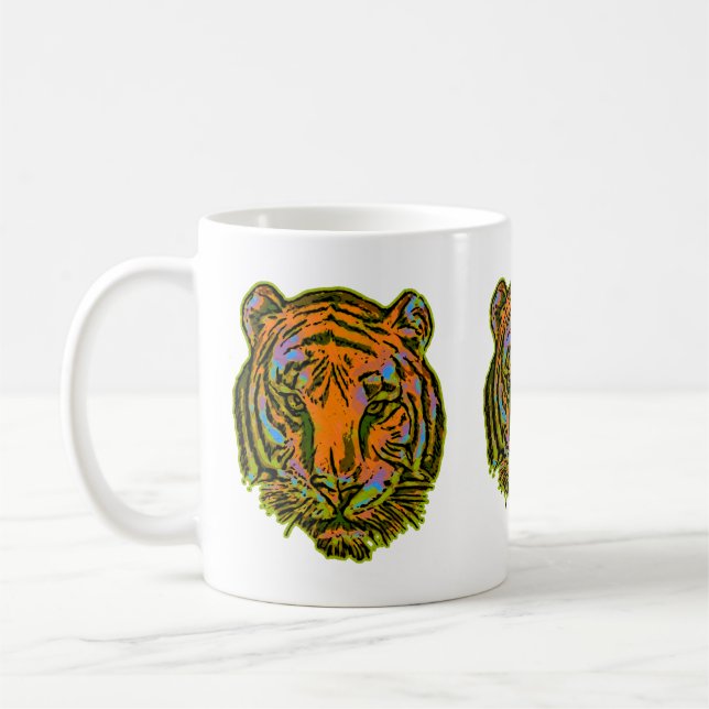 Caneca De Café Pop Art TIGER HEAD + seu backgr. & ideias (Esquerda)