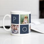 Caneca De Café Pop | Avô 5 Colagem de Fotografias<br><div class="desc">Crie um doce guardião para um querido avô neste Dia de os pais ou Dia dos Avós com este simples design que apresenta cinco das suas fotografias favoritas do quadrado ou do Instagram, organizadas num esquema de colagem com quadrados alternados em azul de ardósia escura, soletrando "Pop" com uma mensagem...</div>