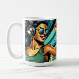 Caneca De Café Pop de Arte em Fones de ouvido Dançando