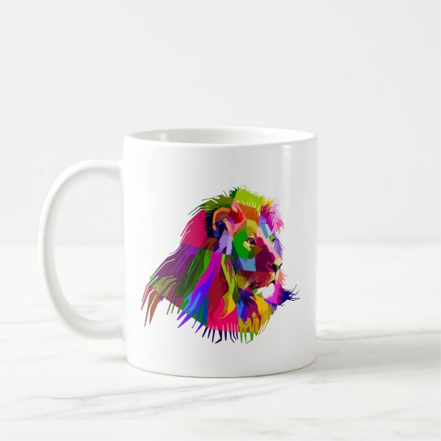 Caneca De Café Pop de Arte Prismática de Leão-62502 (Esquerda)