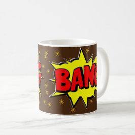 Caneca De Café Pop de BD Arte Amarelo BANG Vermelho Marrom Stars 