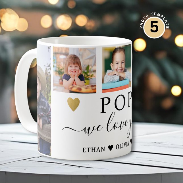 Caneca De Café POP We Love You Grandkids 5 Photo Collage   (Criador carregado)