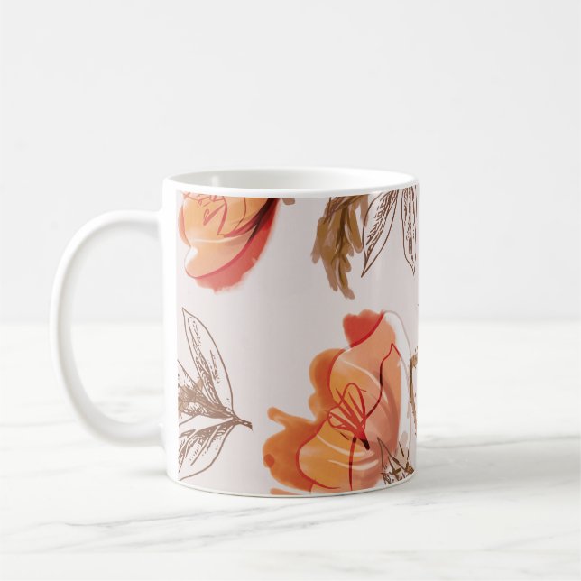 Caneca De Café Pópias de Fundo bege Pópias de Aquarela Padrão (Esquerda)