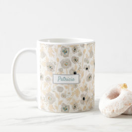 Caneca De Café Poppies Cinza Amarela Nome Personalizável de Cores