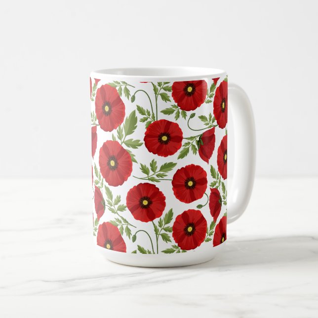 Caneca De Café Poppy alegre Flores de Verão (Frente Esquerda)