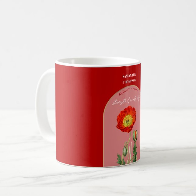 Caneca De Café Poppy de Aniversário Personalizado Mês de Agosto (Frente Esquerda)