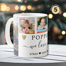 Caneca De Café Poppy We Love You Grandkids 5 Photo Collage