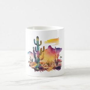 Caneca De Café pôr do sol do deserto com aquarela mexicana