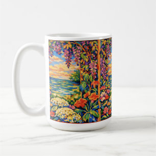 Caneca De Café Pôr do Sol Floral Oceânico Vibrante Jardim – Fauve
