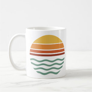 Caneca De Café Pôr do Sol Listrado Retro Sobre Ondas