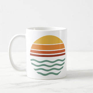 Caneca De Café Pôr do Sol Listrado Retro Sobre Ondas