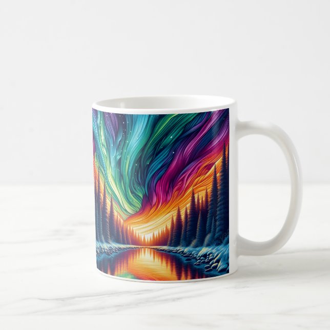 Caneca De Café Pôr do sol na floresta de néon (Direita)