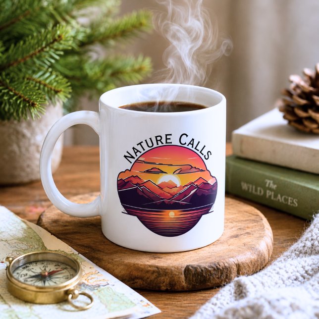 Caneca De Café Pôr do Sol na Montanha Natureza Chama (Criador carregado)
