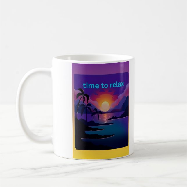 Caneca de Café Pôr do Sol Tropical para Relaxar (Esquerda)