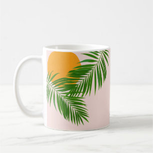 Caneca De Café Pôr do Sol Tropical Retro Folhas de Palmeira Nome 