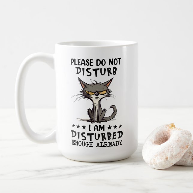 Caneca De Café Por Favor, Não Incomode Gato Sarcasmo Engraçado (Com Donut)