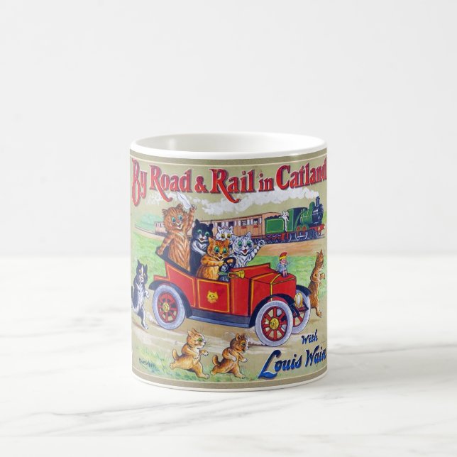 Caneca De Café Por Road & Rail em Catland, Louis Wain (Centro)