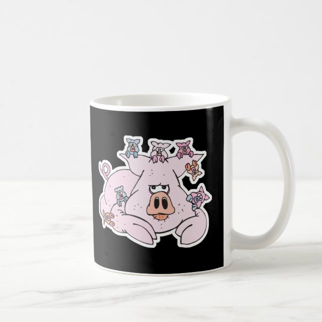 Caneca De Café porco engraçado com leitõezinhos (Direita)