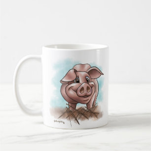 Caneca De Café Porco Rosa na Cartoon de Palha