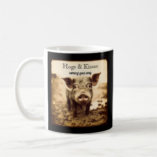Caneca De Café Porcos & Beijos Porco Rústico Sépia Antiga