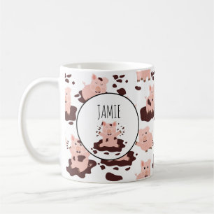 Caneca De Café Porcos Brincando na Fazenda de Animais Personaliza