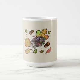 Caneca De Café Porte de ouriço desenhado no outono com folhas