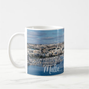 Caneca De Café Porto de Sliema com edifícios modernos e barcos