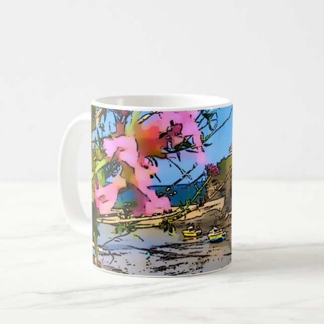 Caneca De Café Porto Isaac Cornwall Harbour Pescadores Amigos (Frente Esquerda)