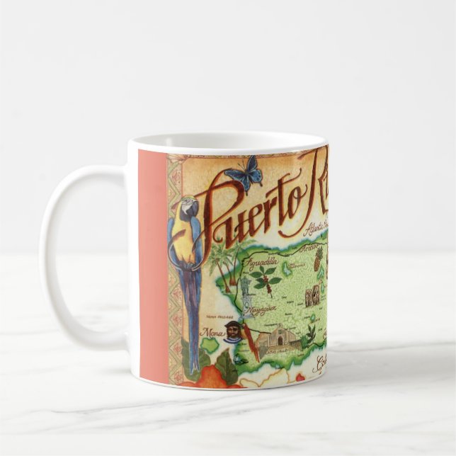 Caneca De Café Porto Rico Ilustrou Mug de Mapa (Esquerda)