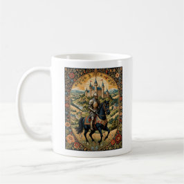 Caneca De Café portrait chevalier en armure dans un cadre fleuri