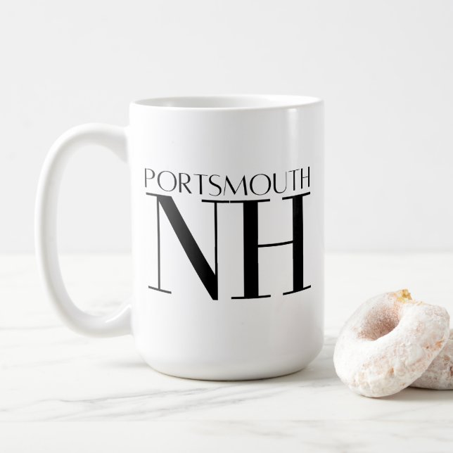 Caneca De Café Portsmouth New Hampshire Black & White (Com Donut)