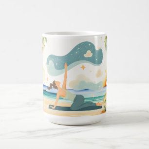 Caneca De Café Posição de Yoga na praia