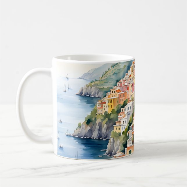 Caneca De Café Positano: Charme de Aquarela na Costa Amalfi da It (Esquerda)