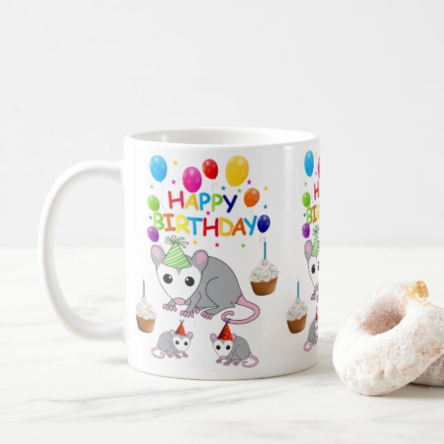 Caneca De Café Possum Mug Happy Birthday Mug (Com Donut)