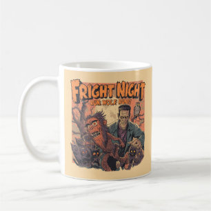 Caneca De Café Poster de terror noturno - Lobisomem e Mo retrô
