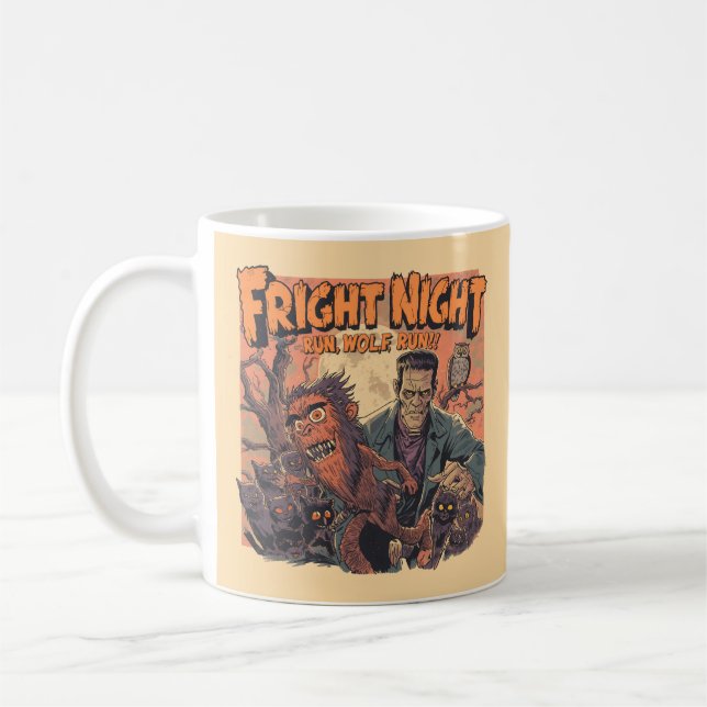 Caneca De Café Poster de terror noturno - Lobisomem e Mo retrô (Esquerda)