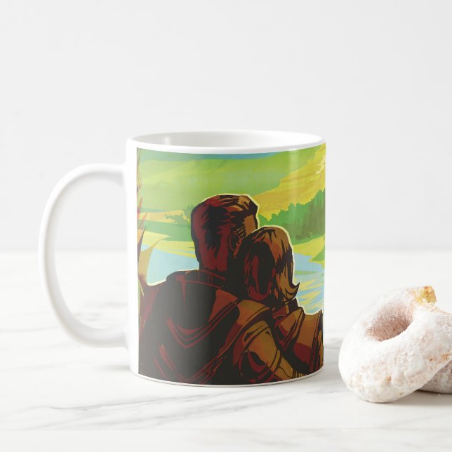 Caneca De Café Poster de viagens Espacial Retroativo E Missão De  (Com Donut)