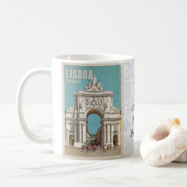 Caneca De Café poster de viagens vintage. Lisboa, Marcha da Rua A