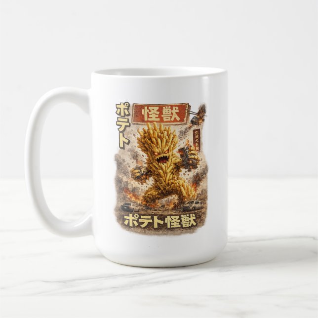 Caneca De Café Potato Kaiju – Retro Japanese Monster Poster (Esquerda)