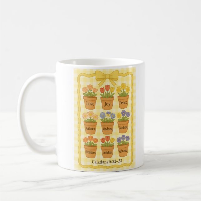 Caneca De Café Pote de flor de gingham amarelo (Esquerda)