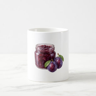 Caneca De Café Pote de Geléia de Ameixa e Ameixas Maduras