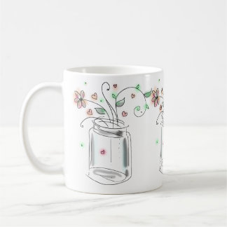 Caneca De Café Pote de Mason com Flores Arte Moderna Fofa de Dese