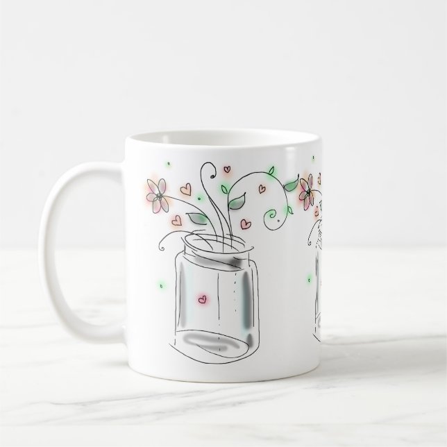 Caneca De Café Pote de Mason com Flores Arte Moderna Fofa de Dese (Esquerda)