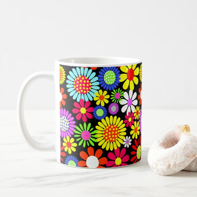 Caneca De Café Potência das flores do hippie-primavera (Com Donut)