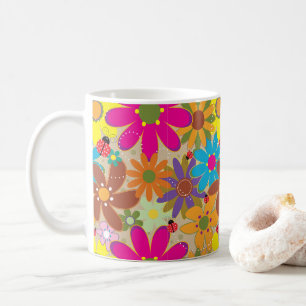 Caneca De Café Potência do Flor Retro Floral Hippie Groovy 70s